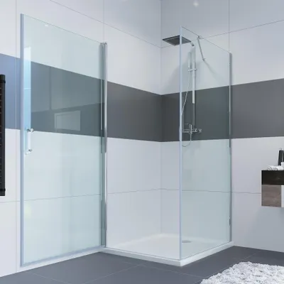 Produktbild von IMPTS 80 x 70 cm Duschkabine Duschabtrennung Glas Duschtür mit fester Glaswand, Drehtür Eckeinstieg Dusche NANO 6mm Sicherheitsglas Höhe 195 cm