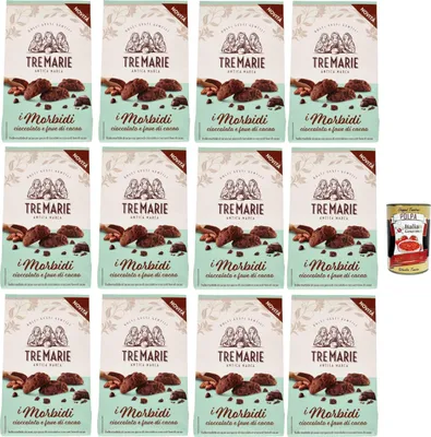 Produktbild von Tre marie biscotti, i morbidi cioccolato e fave di cacao, Schokolade und Kakaobohnen biscuits Kekse 12x 300 g + Italian Gourmet polpa 400g