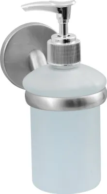 Immagine prodotto di Dispenser per sapone Fackelmann FUSION, contenitore per sapone liquido, dispenser con supporto da parete nichelato (colore: argento/latto)