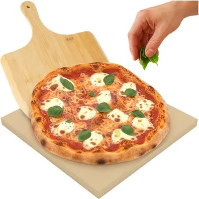 Obrázok produktu pre Kameň na pizzu 38x36 cm s bambusovou špachtľou, kordierit
