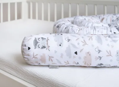 Produktbild von 400 cm Nestchenschlange HASE EULE Beige Weiß Baumwolle Multifunktion PREMIUM Bettschlange Zierkissen Bettrolle Dekokissen Zugluftstopper Top GESCHENK