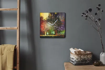 Produktbild von Coloray Hodiny Unikátní 30x30 cm  Tiché hodiny Pro obývací pokoj a kuchyň Nástěnné hodiny Plátno Bílé ručičky hodin - Mraky stromů