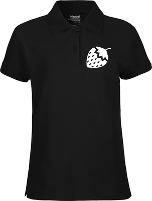 Produktbild von Huuraa Damen Polo Shirt Erdbeere Strawberry S Black Bio Baumwolle Fairtrade Poloshirt Geschenkidee
