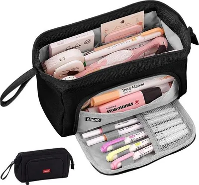 Produktbild von Große Etui mit Griff Etui für Mädchen und Jungen Etui für Schulbedarf Schrein Schreibtisch-Organizer für Kinder Studenten Erwachsene Schulbüro Schwarz