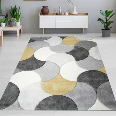 Obrázek produktu pro Designový koberec šedý, žlutý a krémový s reliéfním vzorem, rozměry – 120 x 170 cm