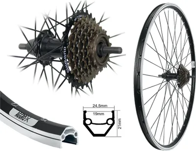 Produktbild von Aggro-X 26 Zoll Hinterrad Laufrad schwarz Felge Hohlkammerfelge 7 fach Shimano Zahnkranz