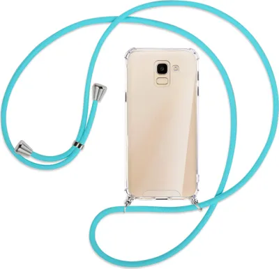 Produktbild von Handykette Backcover-Schutzhülle mit Band (Metall silberfarben) für Samsung Galaxy J6 2018 - türkis