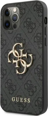 Image de Guess Big Metal Logo Collection Smartphone Hard Case pour Apple iPhone 12 / 12 Pro Gris avec motifs