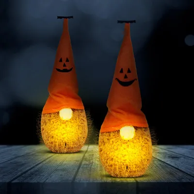 Zdjęcie produktu dla Świąteczny, LED-podświetlany chochlik na Halloween - poliester - 20 cm - dostępne w 2 wariantach