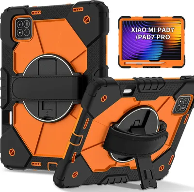 Image de Etui pour Xiaomi Pad 7 / Pad 7 Pro, étui pour tablette avec dragonne et support pivotant à 360° noir Orange