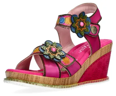 Produktbild von Laura Vita Damen Sandalette Boho Leder mit gekreuzten Riemen Ballon 26, Größe:38 EU, Farbe:Pink