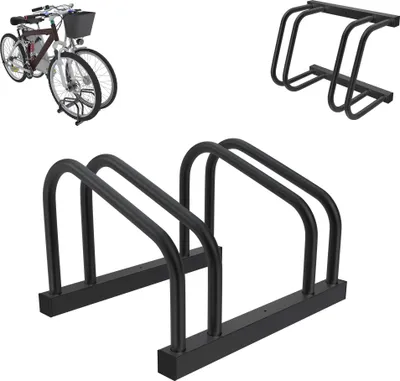 Produktbild von XMTECH Fahrradständer für 2 Fahrräder, 30-65mm Reifenbreite rostfreier Stahl selbstsichernde Schrauben Boden oder Wandmontage Mehrfachständer Fahrradhalter, Schwarz