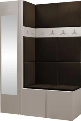 Produktbild von MIRJAN24 Garderoben-Set Orion X, Garderobe mit Sitzbank mit 11 x Wandpanel 42x42 (Farbe: Cashmere, Manila 04)