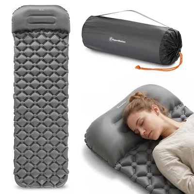 Obrázek produktu pro Lehká nafukovací karimatka HyperMotion pro kempování, izolační podložka na spaní, pro 1 osobu, vhodná pro turistiku, rozměry 190x56 cm, šedá barva