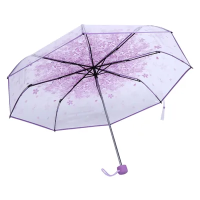 Produktbild von Transparenter Taschenschirm Modischer Prinzessinnenschirm Kirschblüte (Hellviolett)