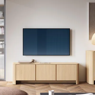 Productafbeelding van Afgeronde TV-kast AURA RTV3D, eikenhout Vicenza, TV-tafel, lowboard, Japandi-stijl