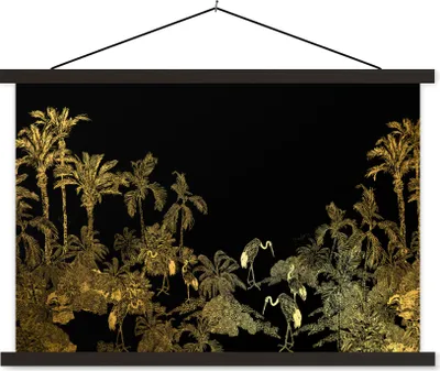 Produktbild von MuchoWow® Textilposter Dschungel - Vögel - Gold - Luxus 150x100 cm mit schwarzem Rahmen - Schlafzimmer