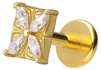 Produktbild von Ohrpiercing, Nasenpiercing Titan Labret mit Innengewinde + 925er Silber Aufsatz MOISSANIT-BLUME Gold Stablänge: 5mm | Stabstärke: 1mm