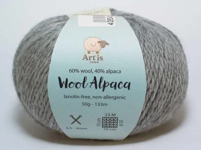 Obrázok produktu pre Wool Alpaca Art'is Yarn 60 % vlna, 40 % alpaková vlna, bez lanolínu a antialergická (50 g/133 m) (515 sivá)