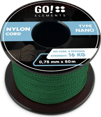 Produktbild von GO!elements 50m Nano Cord Seil aus reißfester Nylonschnur - 0,75mm Nano Cord Typ Nano Schnur - geeignet als Allzweckseil & Reepschnur - Max. 16kg, Farbe: Oliv