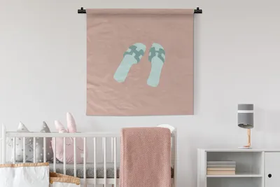 Produktbild von MuchoWow® Wandteppich Wandbehang Sommer - Pantoffeln - Blau 90x90 cm Tapisserie Dekoration Wandtuch - Wandaufhänger