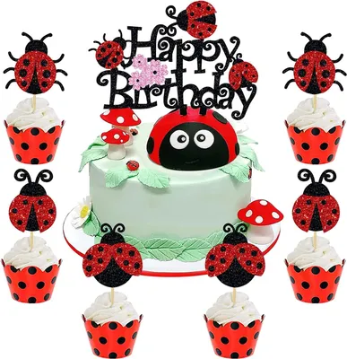 Marienkäfer Tortenaufsätze, 25 Stück, Cupcake-Topper, Geburtstagsdeko