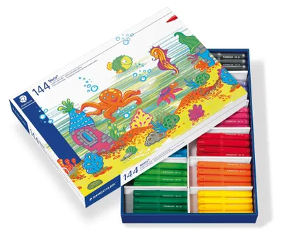 Produktbild von STAEDTLER Noris 340 - Filzstift - nicht dauerhaft - gemischte Farben - wasserbasierte Tinte - 3 mm - Jumbo (Packung mit 144)