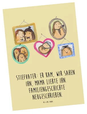 Produktbild von Mr. & Mrs. Panda Postkarte Stiefvater Liebe - Gelb Pastell - Geschenk, persönliche Erinnerungen, Liebvoll, Ansichtskarten, Verwandte, Dankbarkeit, Stiefkinder, Familie