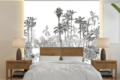 Produktbild von MuchoWow® Fototapete für Wohnzimmer oder Schlafzimmer Wandtapete Vinyl Motivtapete Dschungel - Schwarz - Weiß - 240x240 cm - Schlafzimmer-Tapete