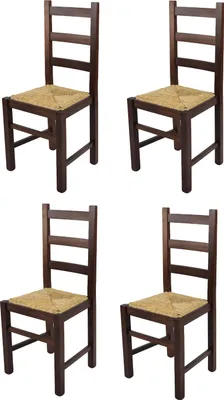 Image de t m c s Tommychairs - Set de 4 chaises RUSTICA pour la cuisine et la salle à manger, structure robuste en bois de hêtre, laquée en couleur Noyer foncé et assise en paille