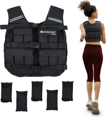 Obrázok produktu pre Mobiclinic, nastaviteľná záťažová vesta 10 kg, záťažová vesta, odolná, tkanina 600D Oxford, vrátane závaží, reflexné pruhy