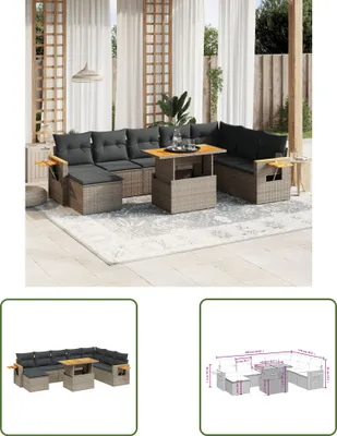 Produktbild von The Living Store 9-tlg. Garten-Sofagarnitur mit Kissen Grau Poly Rattan