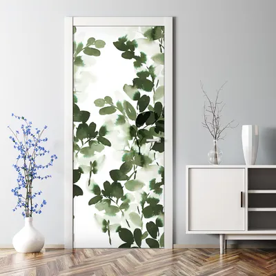 Produktbild von Dekorative Türposter Aufkleber selbstklebend Klebefolie Abnehmbarerdeko Zweige grün weiß 85 x 200 cm