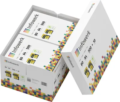 Produktbild von Infowerk Druckerpapier Kopierpapier 5000 Blatt 10 x 500 A4 80g Premium Weiß PEFC