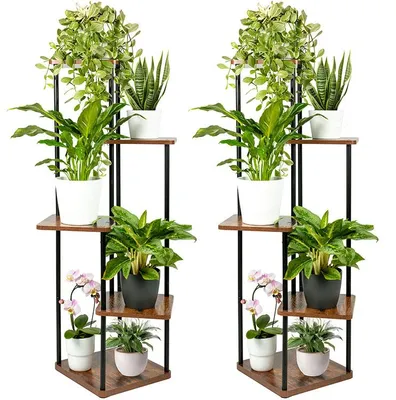 Produktbild von TTL HOME Blumenständer TOWER 2er Set 5 Etagen Holz Metall schwarz Pflanzenregal