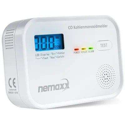 Image de NEMAXX® CM18 Détecteur de Monoxyde de Carbone CO avec Écran LCD, Alarme 85 dB, Capteur Électrochimique, EN 50291-1:2018, Bouton Test, 10 Ans, Lot 1