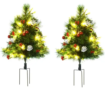 Obrázek produktu pro Sada dvou umělých vánočních stromků s osvětlením – smrk | Barva: zelená | Rozměry: 33x33x75 cm