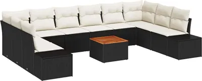 Image de Ensemble de canapés de jardin vidaXL avec rangement, 11 pièces, noir et blanc