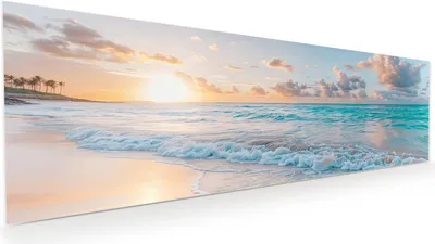 Produktbild von Glasbild 120x40cm in XXL für Wohnzimmer, Schlafzimmer Motiv Sonnenaufgang Strand