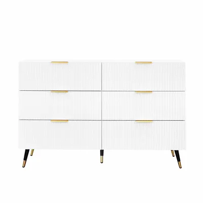 Produktbild von Merax Kommode mit goldenen Griffe und Beine aus Metall, Sideboard mit 6 Schubladen, Modern Design Schrank Aufbewahrungsschrank, 120x77x40cm, Weiß