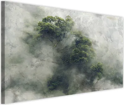 Produktbild von Leinwandbild Wanddekoration für Wohnzimmer Baum Wald Nebel Groß 80x120 cm
