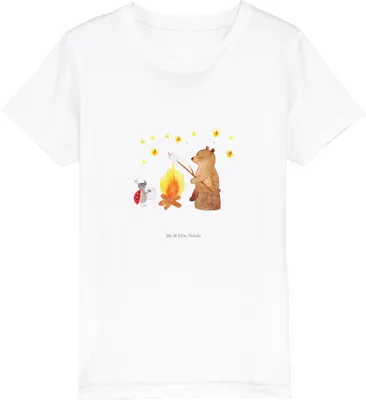 Produktbild von Mr. & Mrs. Panda Organic Kinder T-Shirt Bär & Marienkäfer Lagerfeuer 3-4 Jahre (98/104) - Weiß - Geschenk, Shirts für, Teddy, Kindershirt, Baumwollshirt, Teenager