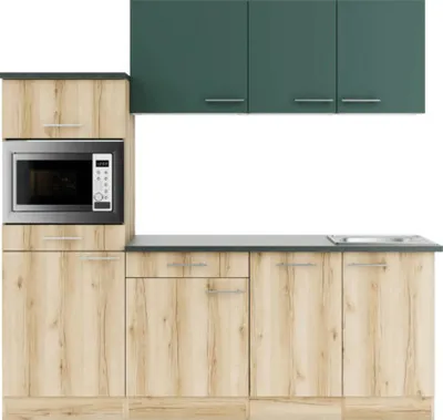 Produktbild von Optifit Küchenzeile mit Geräten Savona405/Livorno290 210 cm grün wildeiche matt strukturiert zerlegt Variante reversibel KPSL 2181-9+