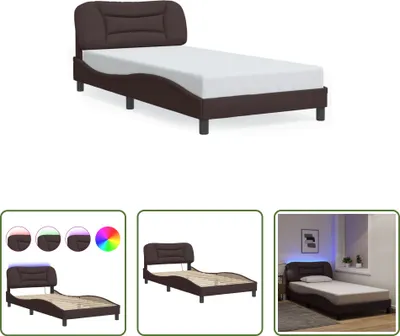 Produktbild von The Living Store Bettgestell mit LED Dunkelbraun 100x200 cm Stoff