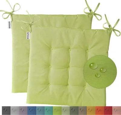 Produktbild von heimtexland 2er Pack Outdoor Stuhlkissen Sitzkissen wasserabweisend wetterfest Gartenkissen 40x40 gesteppt Gartenstuhl Gartenbank Polster Kissen UV-beständig Typ551 Apfelgrün