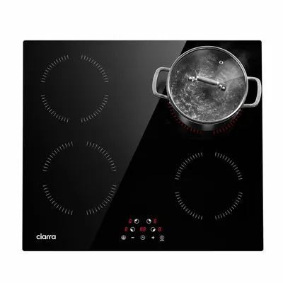 Obrázok produktu pre CIARRA Indukčná Varná Doska 60 cm, 4 Varné Zóny, 6000 W, 9 Stupňov Výkonu, Dotykové Ovládanie, Časovač 99 min, Detská Poistka, Vstavaná, Obrázok generovaný UI