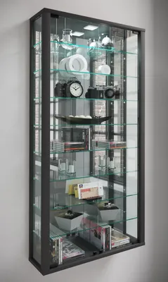 Produktbild von VCM Glasvitrine hängend | Vitrine Glas mit ESG-Sicherheitsglas | Maße ca. H. 115 xx B. 59 x T. 18 cm| Hängevitrine Glas | Modern und platzsparend | Glas Vitrinenschrank - Vitrosa Maxi Spiegel