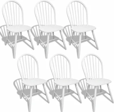 Image de vidaXL Chaises de salle à manger 6 pcs. Blanc Bois massif Hévéa