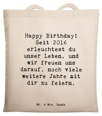 Produktbild von Mr. & Mrs. Panda Tote Bag Spruch 2016 Geburtstag - Transparent - Geschenk, Einkaufstasche, Herzlichen Glückwunsch, Unitasche, unser Leben erleuchtest, Happy Birthday