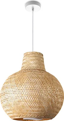 Produktbild von Deckenlampe Bambus Hängeleuchte Boho Wohnzimmer Korblampe Hängend Vintage E27 Leuchten Farbe / Größe  Natur (Ø42 cm)